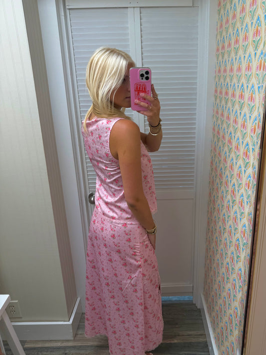 Floral Tie Front Vest with Lace Trim