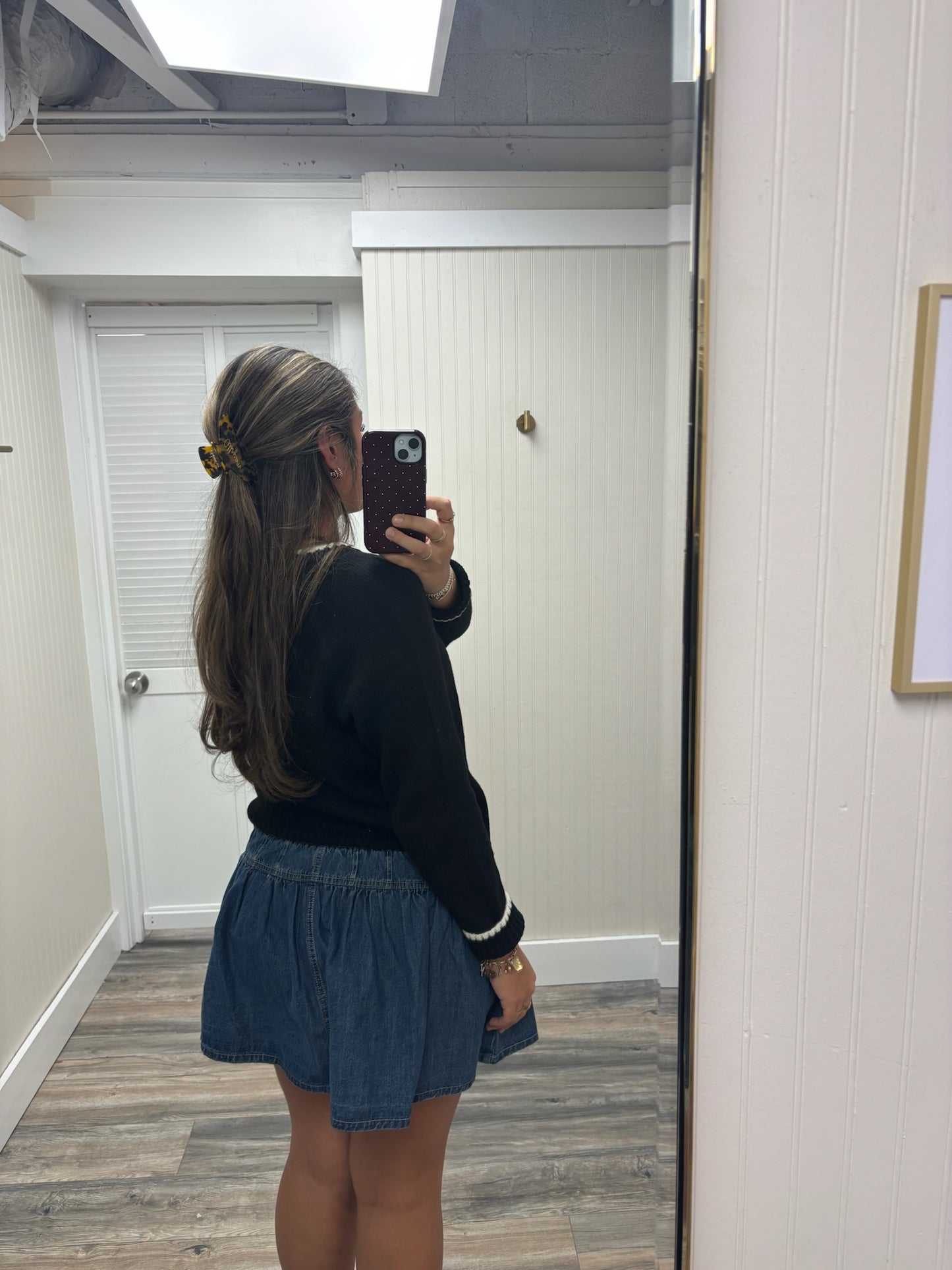 Pleated Denim Skirt