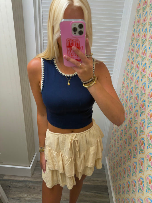 Vanilla Ruffle Tiered Embroidered Skort