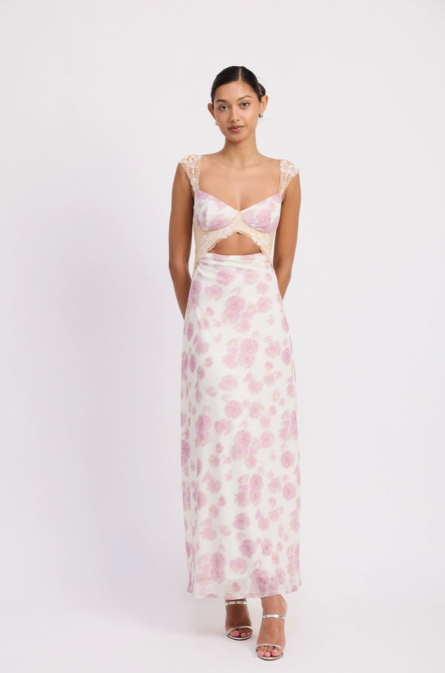 Floral Mesh Lace Trim Maxi
