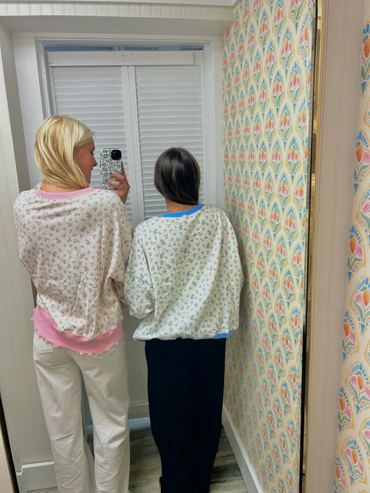 Ditsy Flower Printed Contrast Rib Sweatshirt