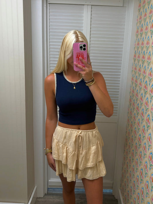 Vanilla Ruffle Tiered Embroidered Skort