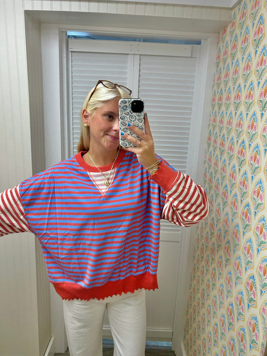 Color Block Striped Crew Neck Sweatshirt
