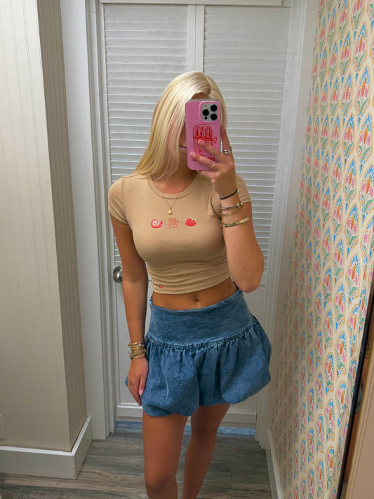 Puff Hem Denim Mini Skirt