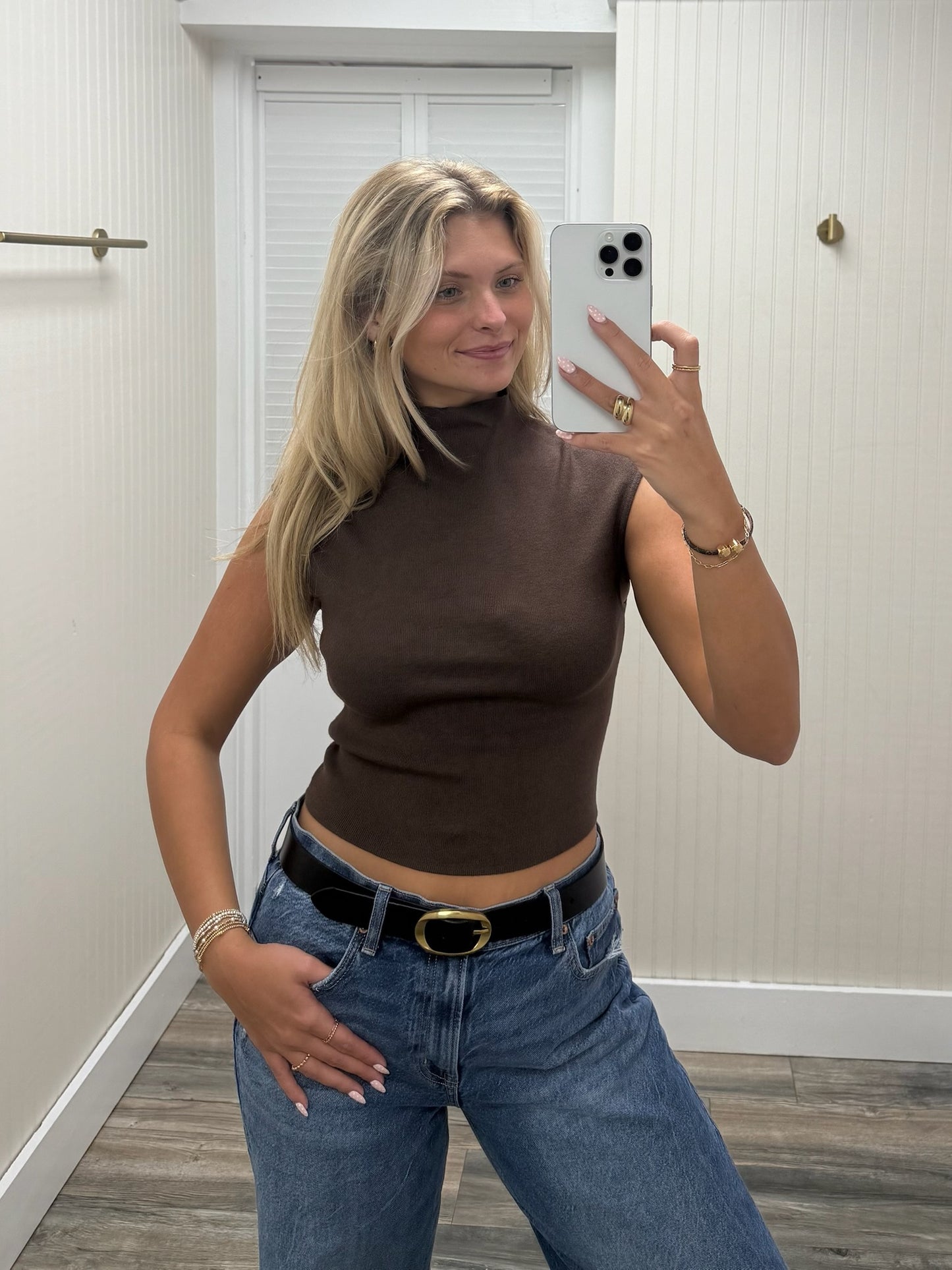 High Neck Sleeveless Sweater Top