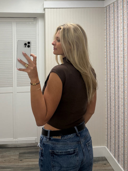 High Neck Sleeveless Sweater Top