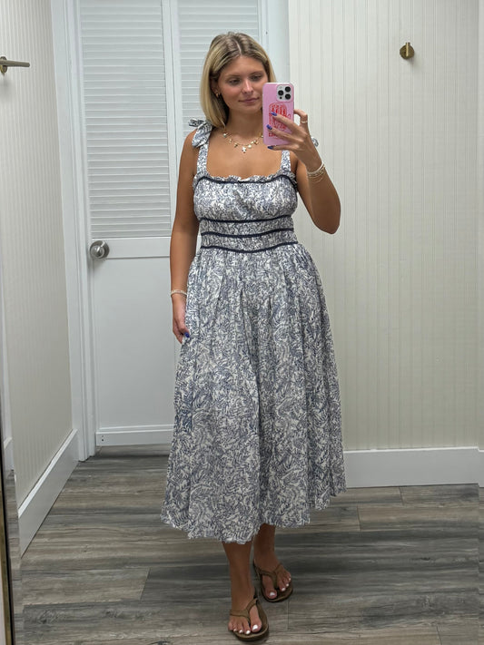 Tie Shoulder Ruched Midi Dress