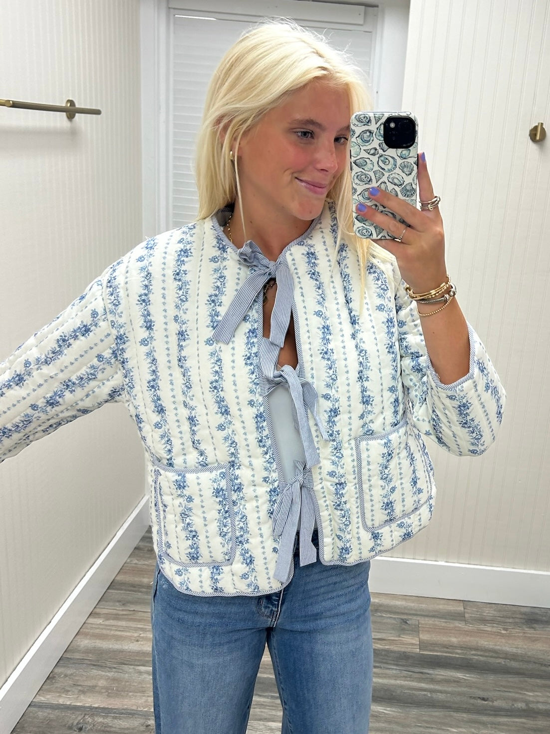 Cotton Printed Front Tie Quilted Jacket