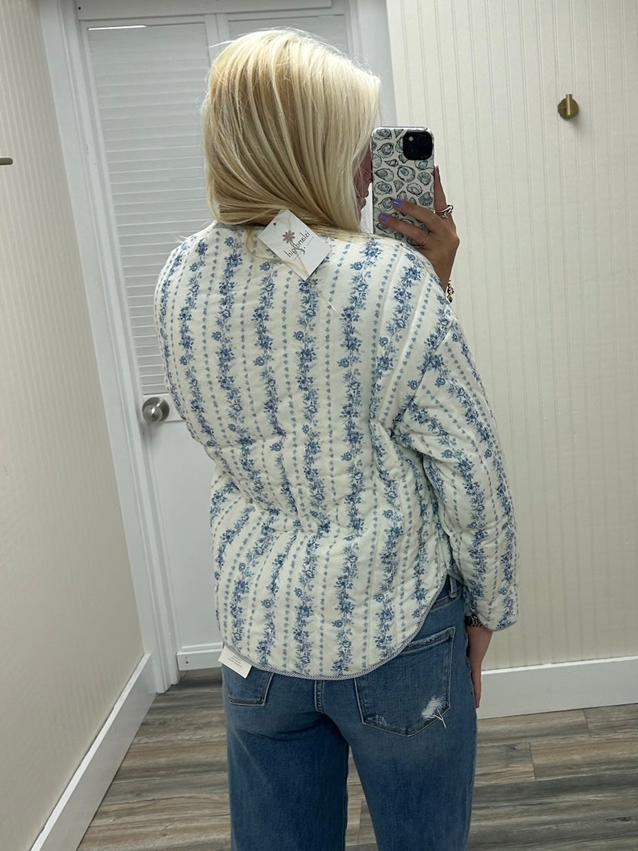 Cotton Printed Front Tie Quilted Jacket