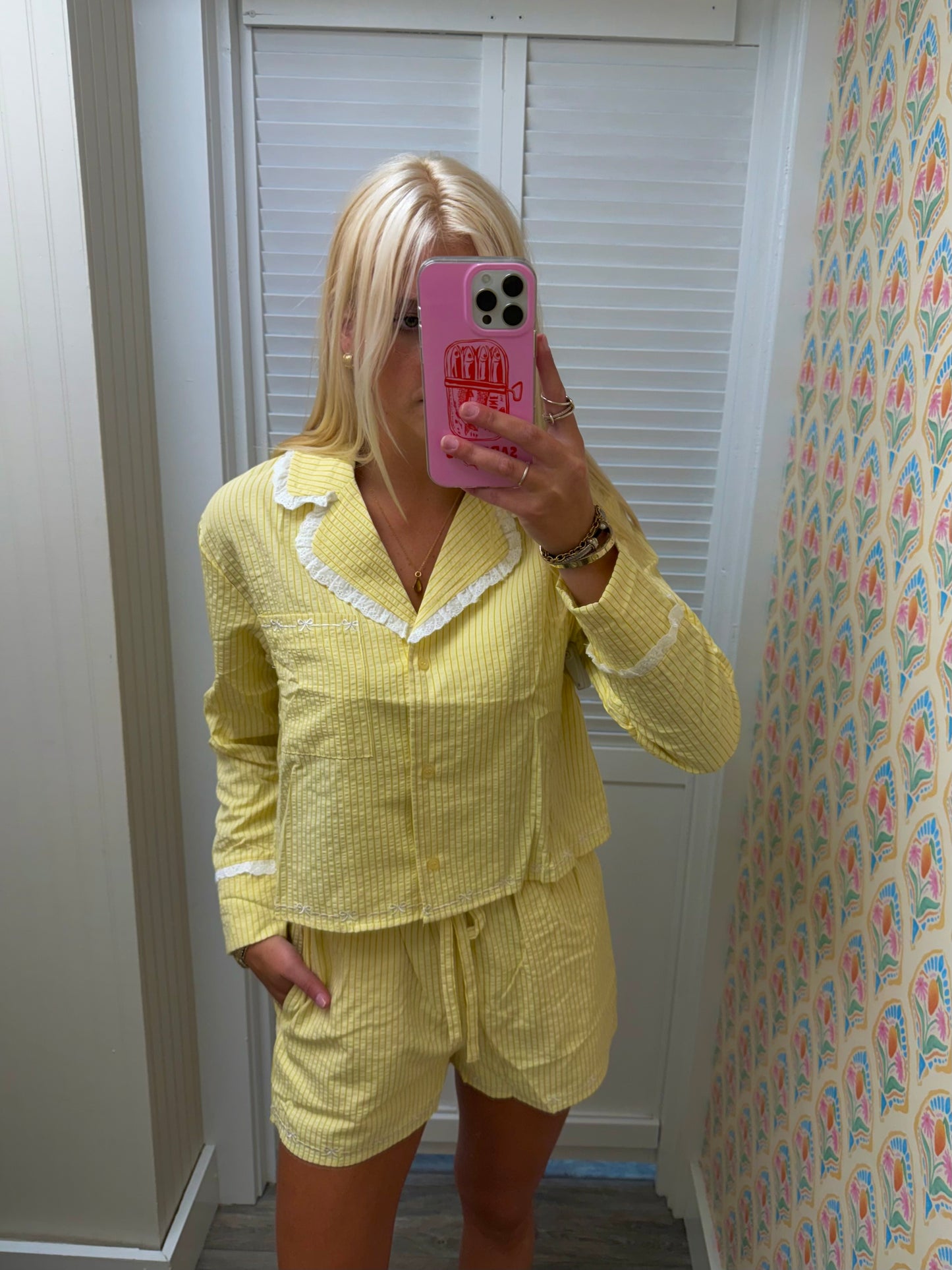 Seersucker Stripe Bow Shirt & Shorts Set