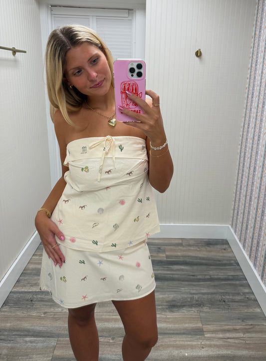 High Waisted Coastal Cowgirl Graphic Mini Skirt