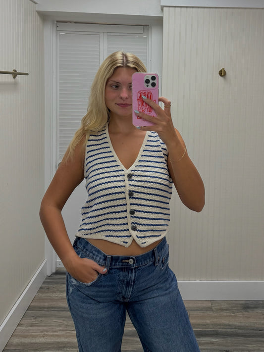 Knit Sweater Striped Button Down