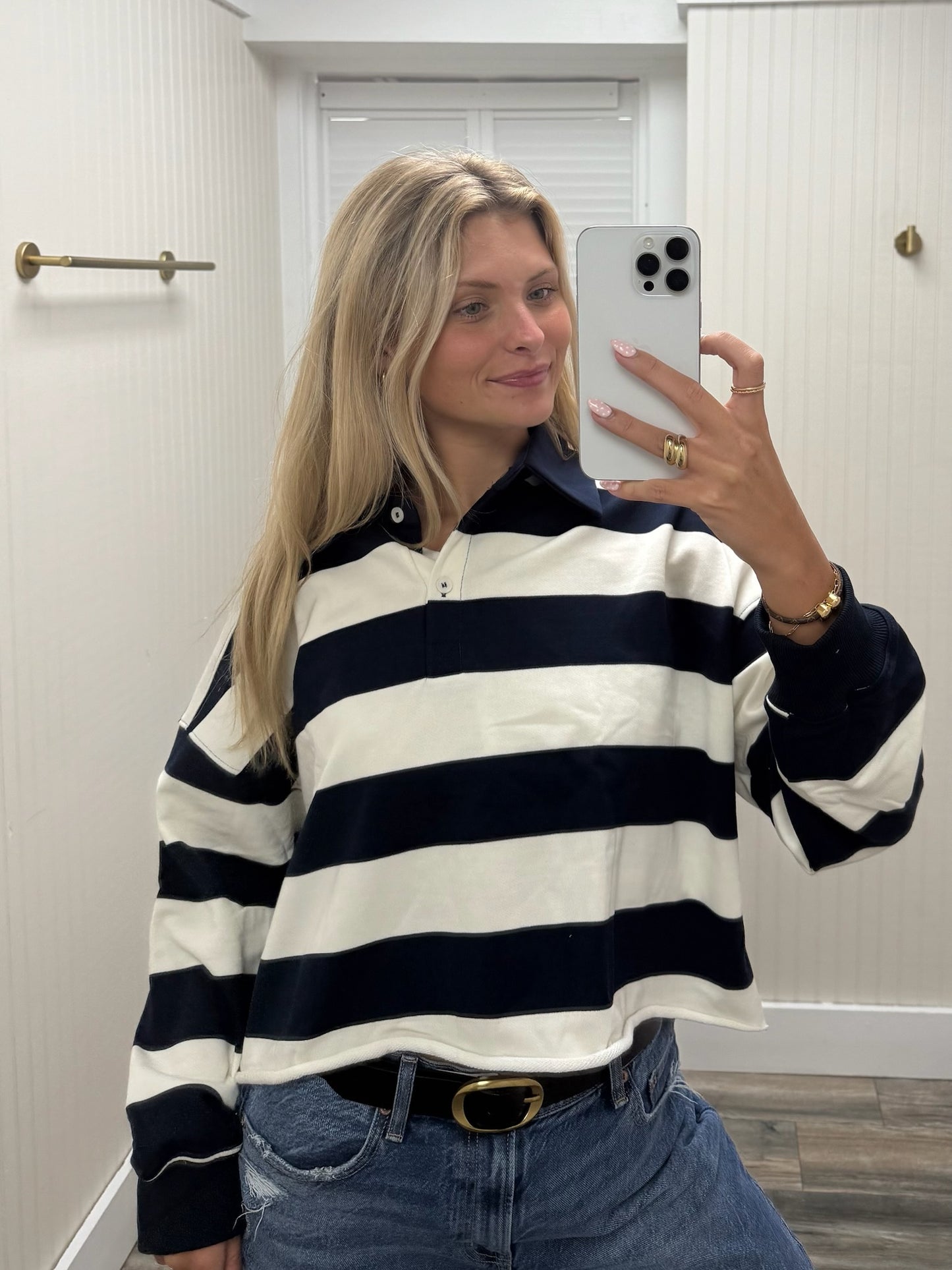 Rugby Polo Top Stripe Buttons