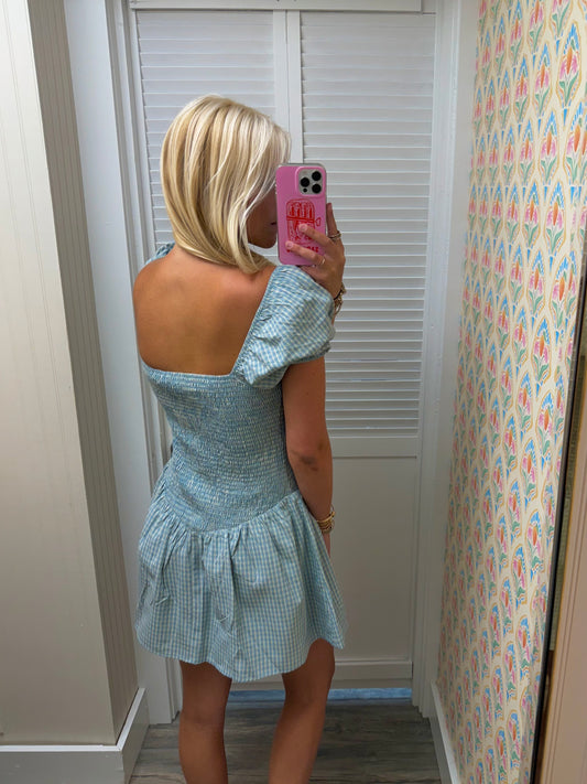 Puff Sleeve Square Neck Smocked Mini Dress