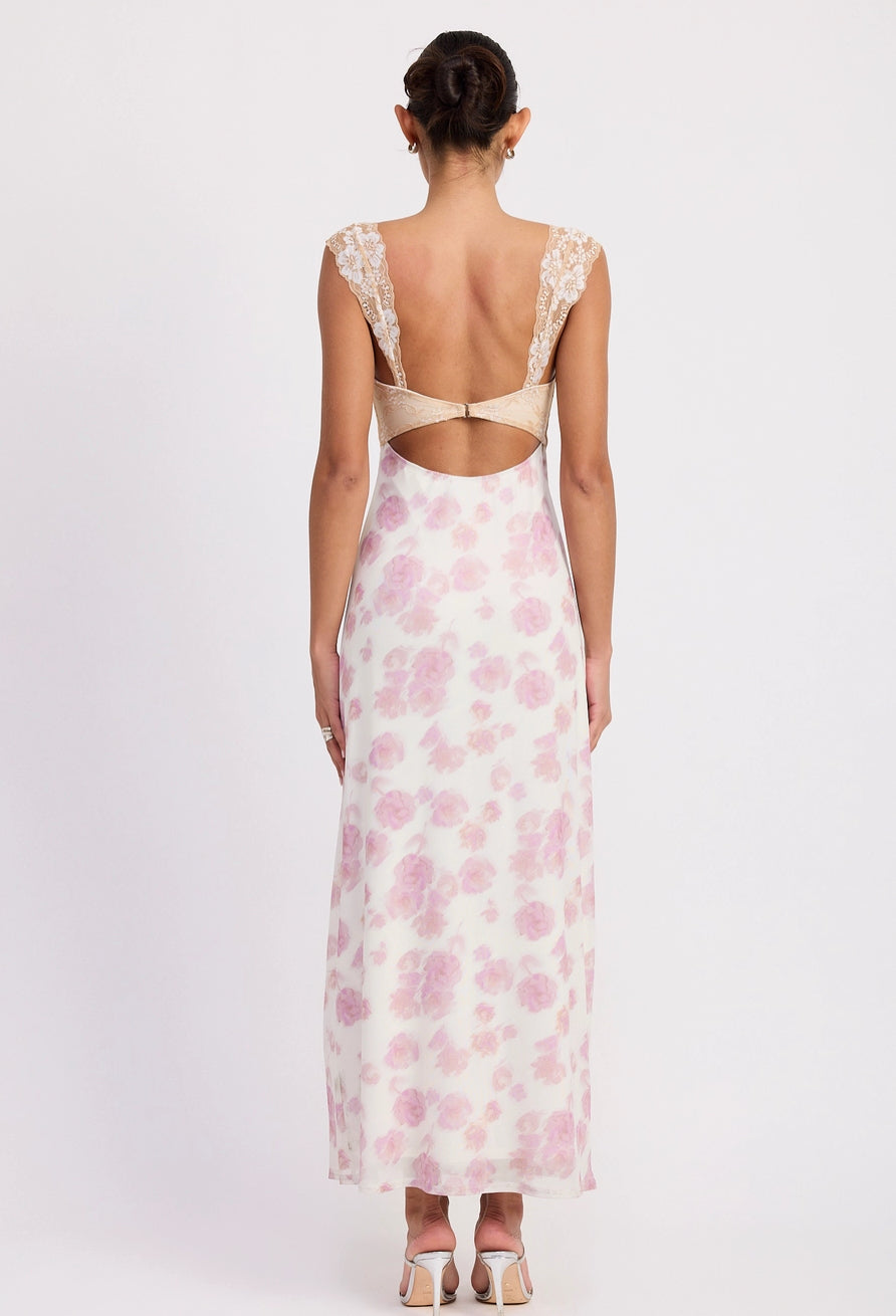 Floral Mesh Lace Trim Maxi