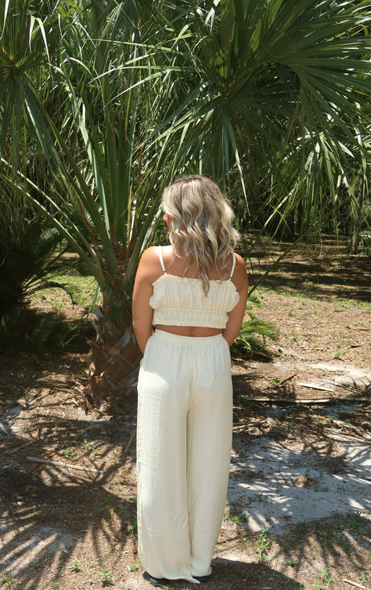 Front Tie Cropped Cami Top Leg Pant Set