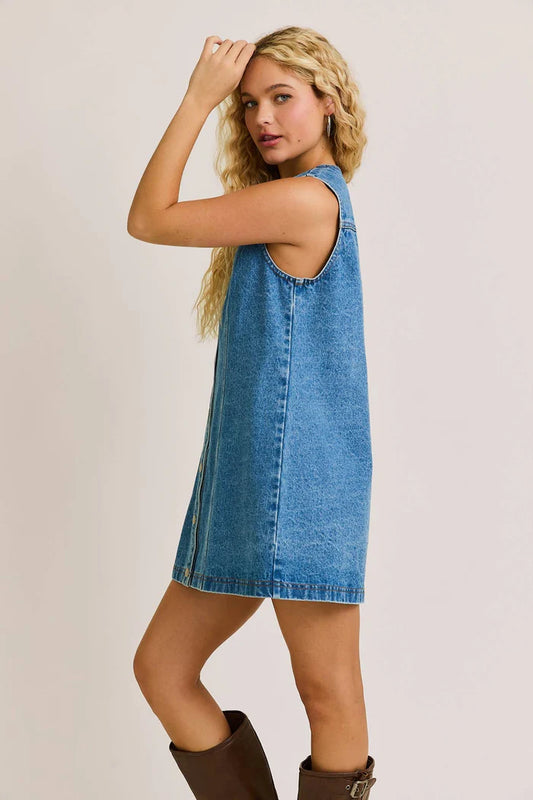 Sleeveless Round Neck Denim Mini Dress