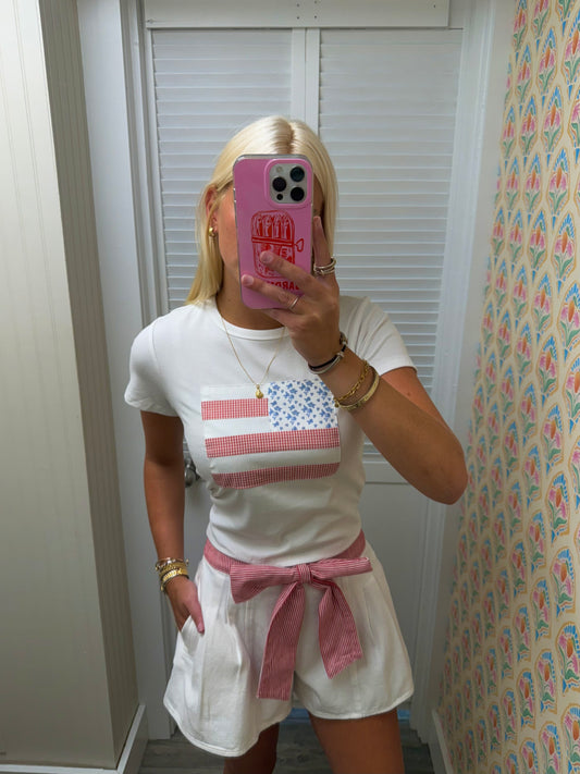 "USA Flag" Contrast Detail Baby Tee