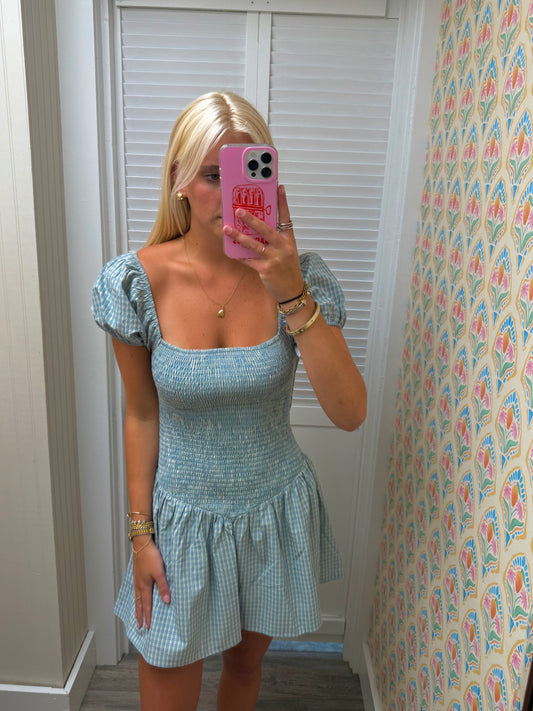 Puff Sleeve Square Neck Smocked Mini Dress