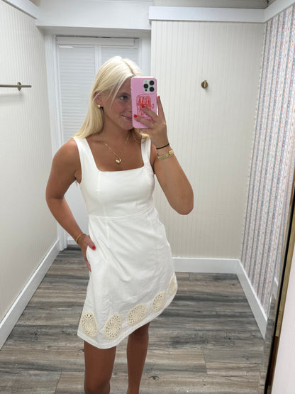 Cotton Woven Circle Crochet Mini Dress
