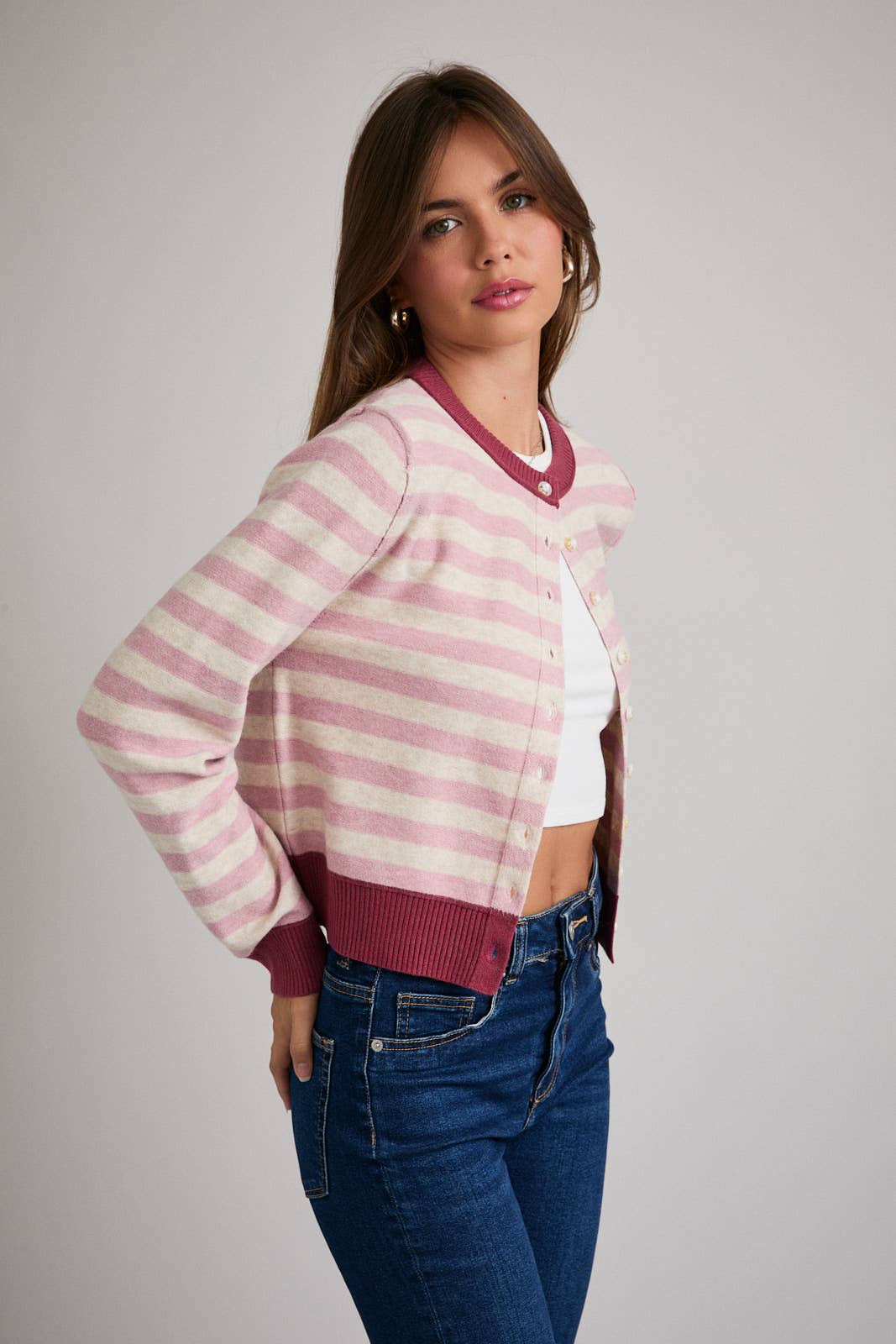 LONG SLEEVE STRIPE CARDIGAN