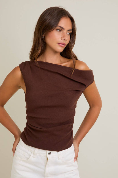 ASYMMETRICAL NECK SWEATER TOP
