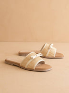 The Andrea | Natural Bow Raffia Slide – Feminine Summer Flat