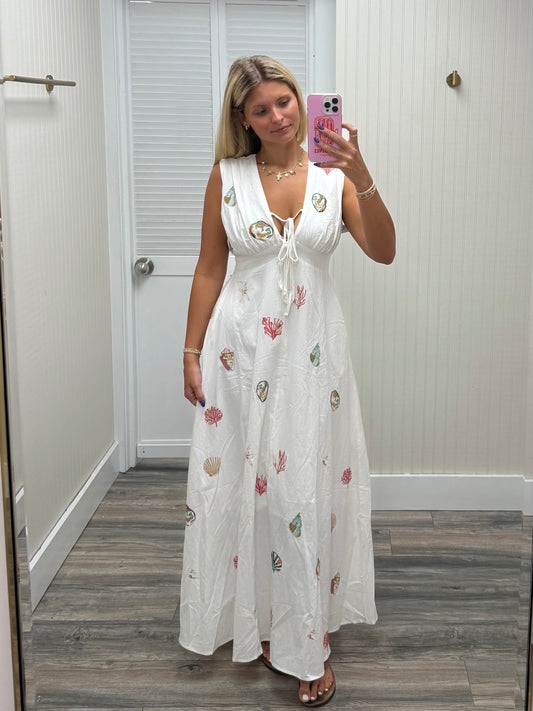 Seashell Embroidered Maxi Dress