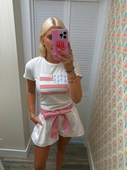 "USA Flag" Contrast Detail Baby Tee