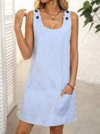 Striped Button Strap Pocket Mini Dress