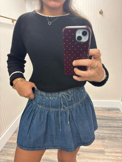 Pleated Denim Skirt