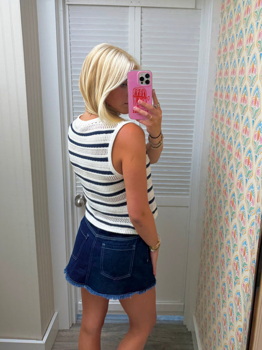 Striped Button Closure Sleeveless Sweater Vest