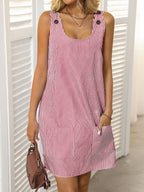 Striped Button Strap Pocket Mini Dress