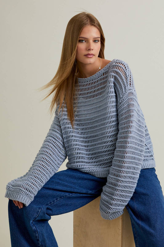 BOAT NECK OPENWORK SWEATER TOP