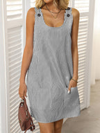 Striped Button Strap Pocket Mini Dress