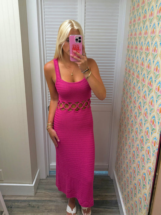 Square Neck Sleeveless Crochet Midi Dress