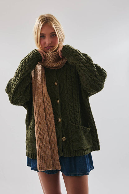 FRONT POCKET DETAIL LONG SLEEVE OVERSIZED CARDIGAN