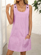 Striped Button Strap Pocket Mini Dress