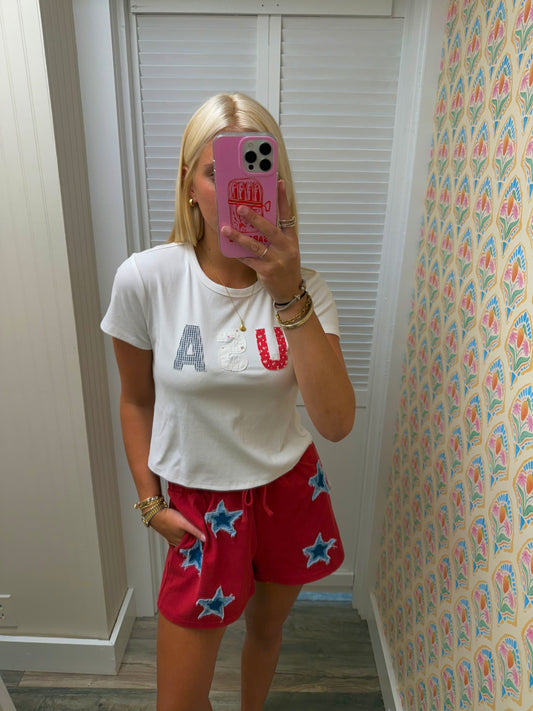 "USA" Patchwork Detail Baby Tee