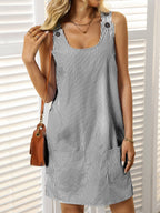 Striped Button Strap Pocket Mini Dress