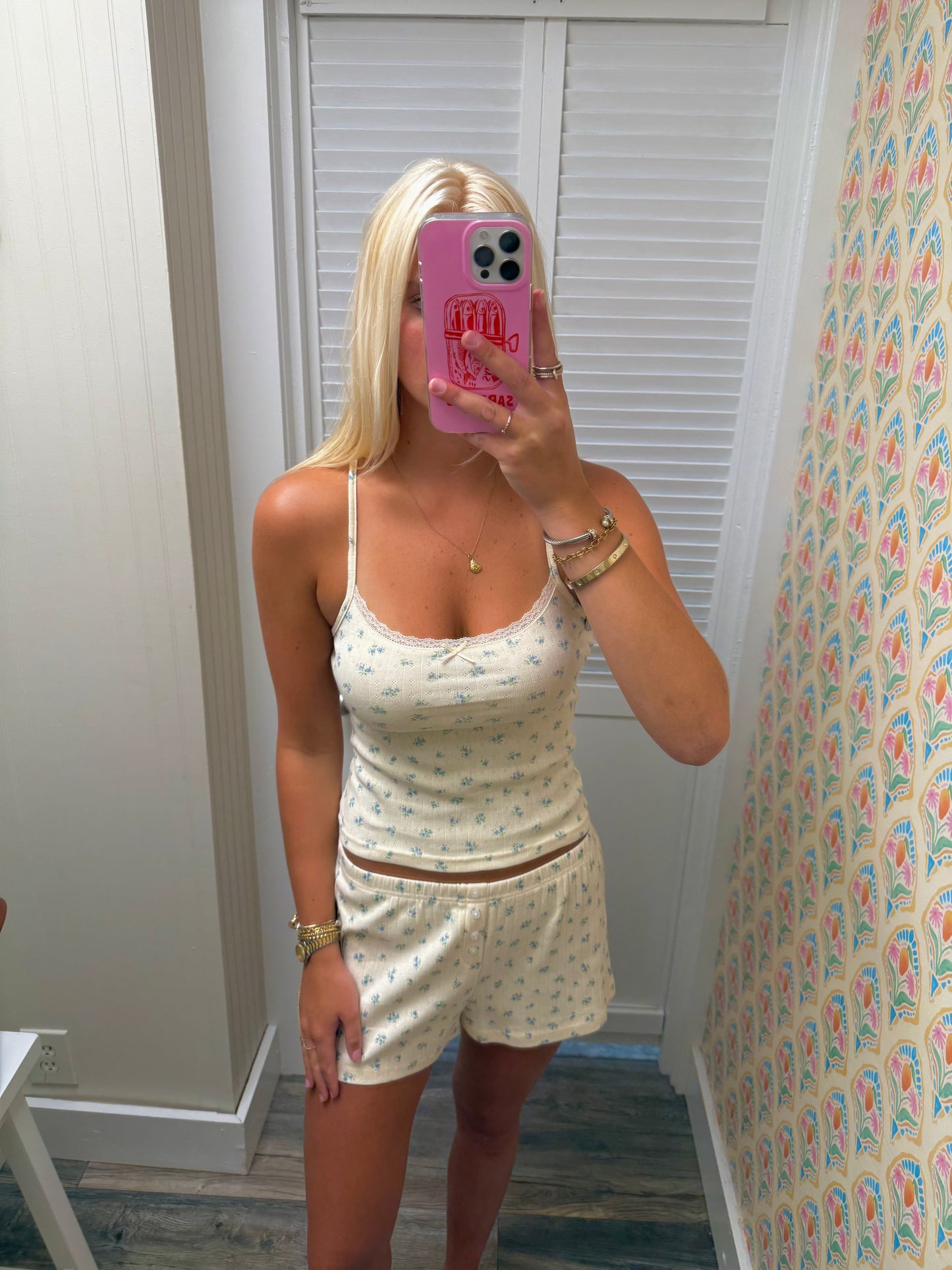 Candi Floral Pointelle Cami Top Knit