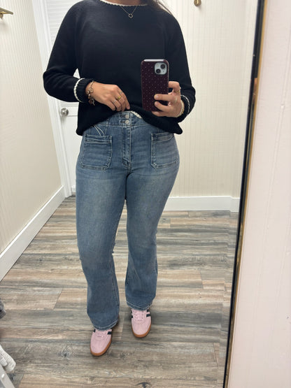 High Rise Crop Flare with Hem Detail