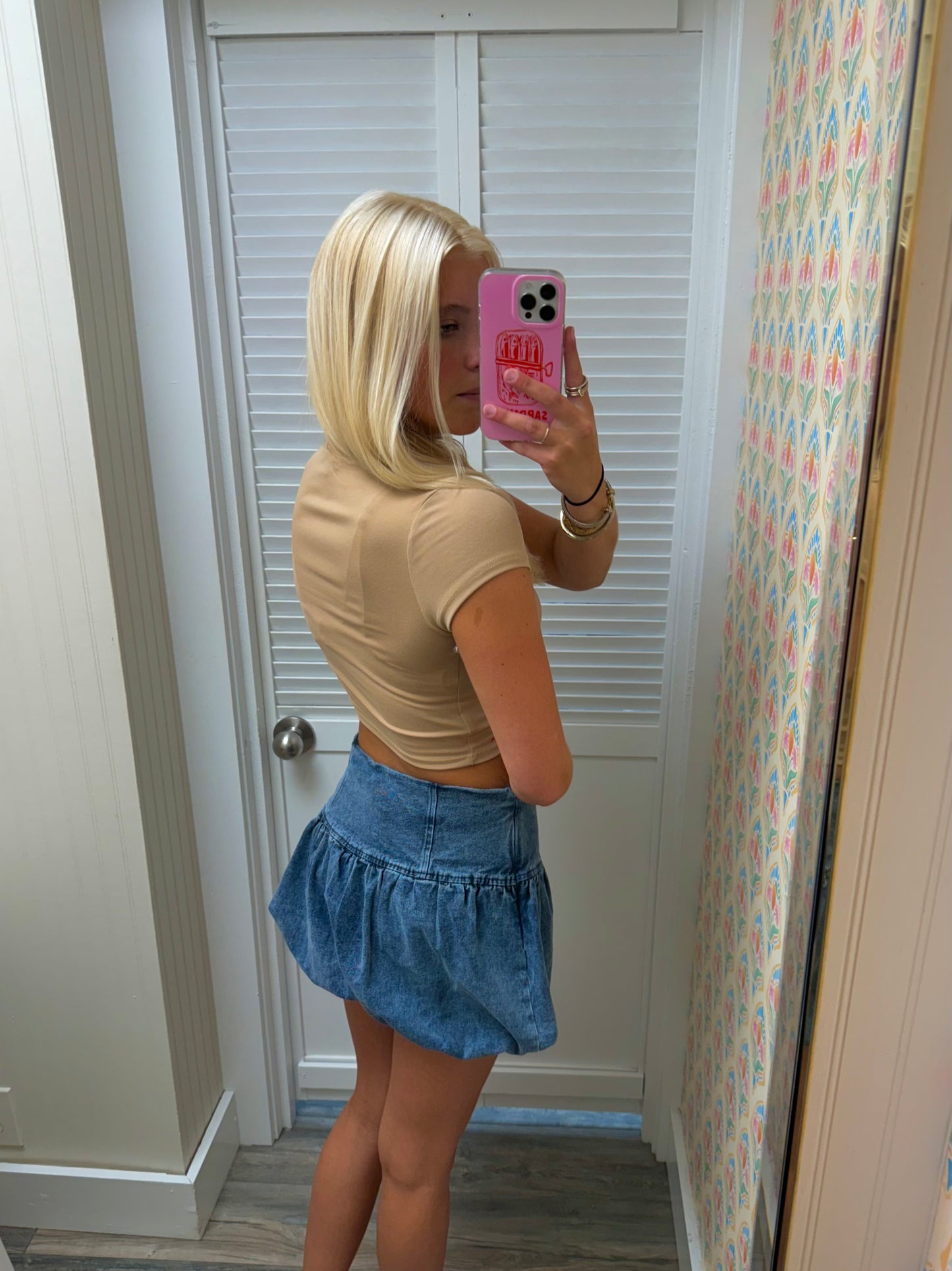 Puff Hem Denim Mini Skirt