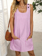 Striped Button Strap Pocket Mini Dress