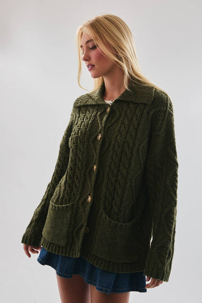FRONT POCKET DETAIL LONG SLEEVE OVERSIZED CARDIGAN