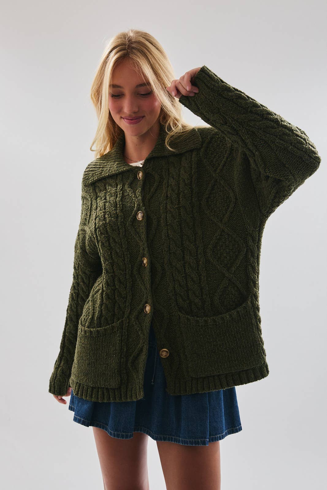 FRONT POCKET DETAIL LONG SLEEVE OVERSIZED CARDIGAN