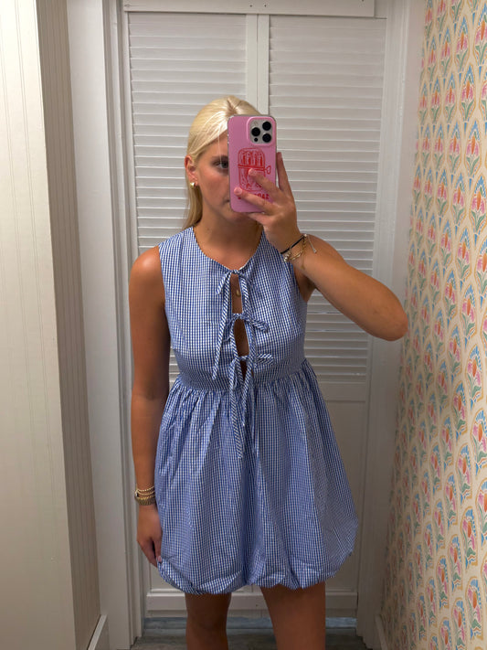 Front Tie Detail Bubble Hem Dress