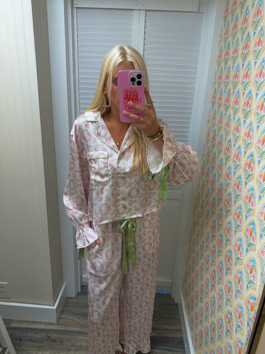 Satin Button Down Pj Top & Pants (Set Only)