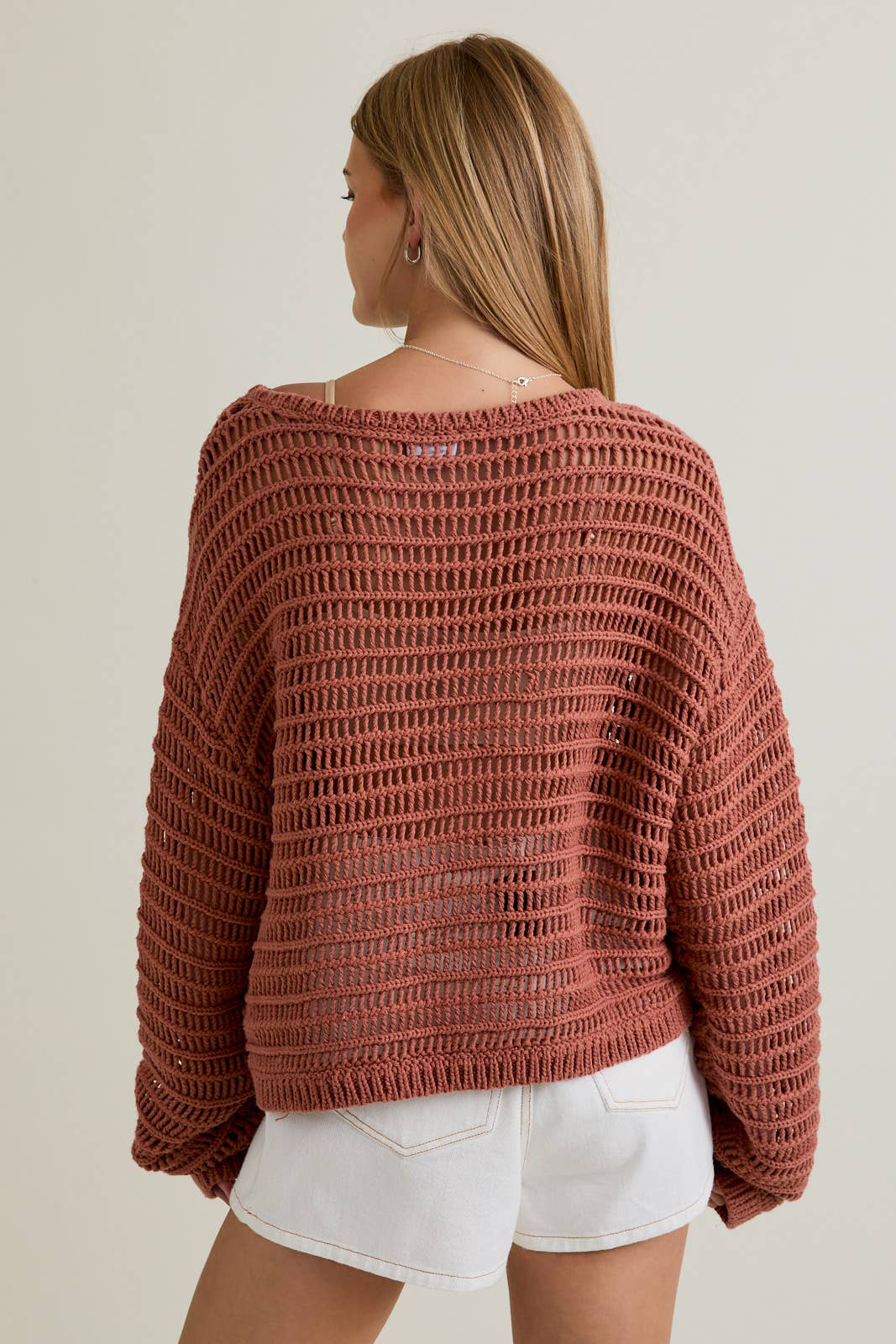 BOAT NECK OPENWORK SWEATER TOP