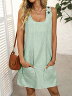 Striped Button Strap Pocket Mini Dress